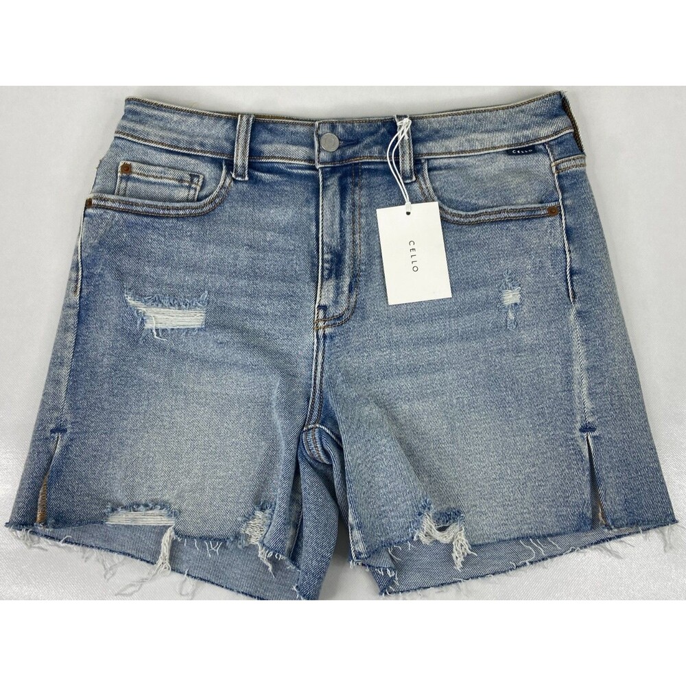Cello Women Large Denim Shorts Blue Cut Off Frayed Mid Rise Frayed NWT